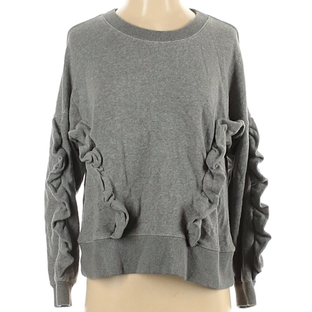 𝅺MADEWELL • Grey Ruffle Crew Neck Sweatshirt